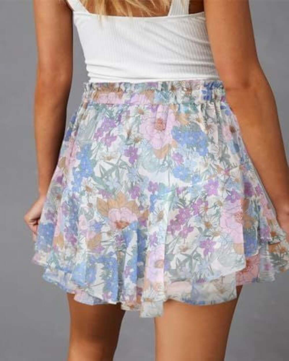 Floral Print Ruffle Hem Skort - Picture 2 of 8